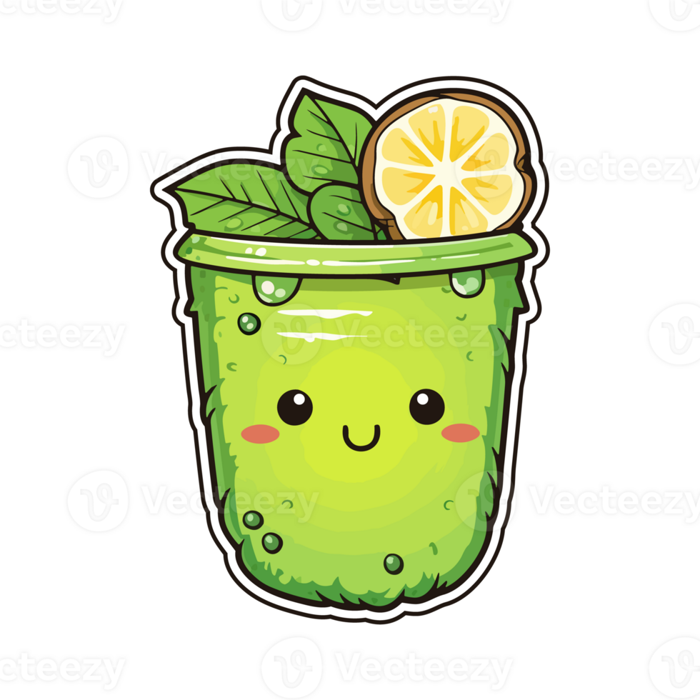 kiwi lemonade  sticker cool colors kawaii clip art illustration. Transparent background. Generative Ai png