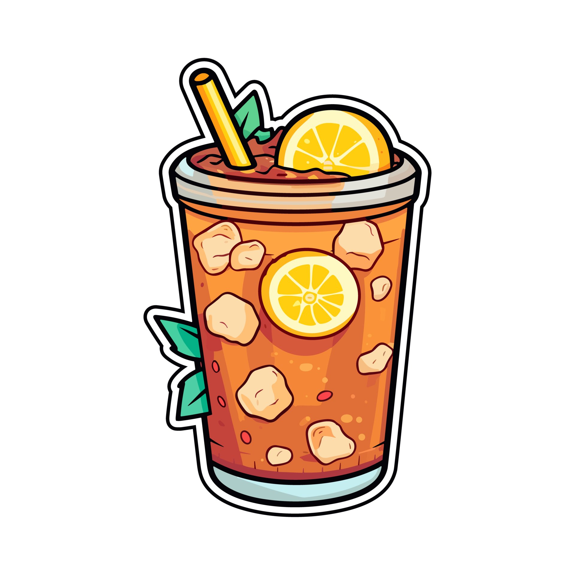 iced tea sticker cool colors kawaii clip art illustration. Transparent