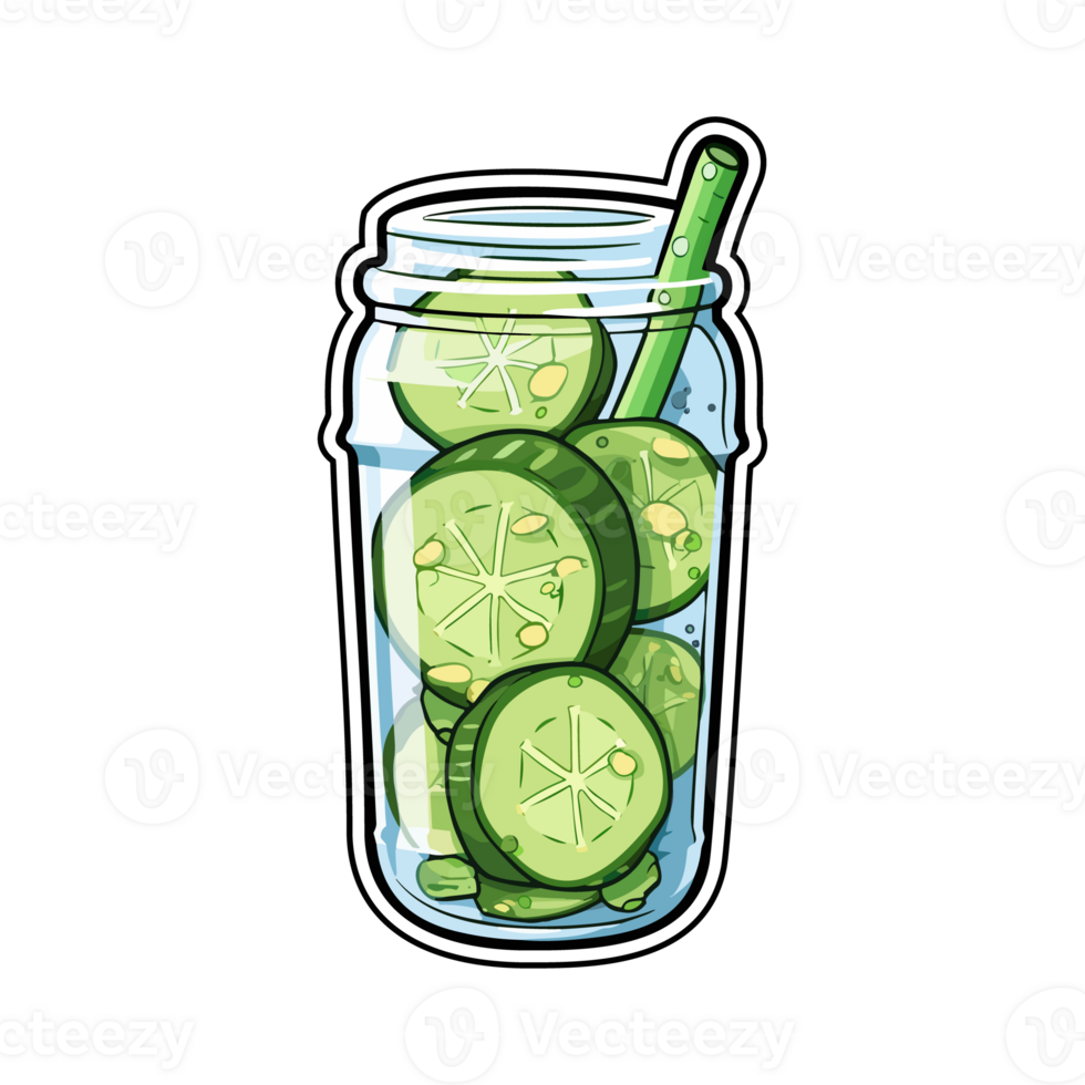 cucumber lime spritzer  sticker cool colors kawaii clip art illustration. Transparent background. Generative Ai png