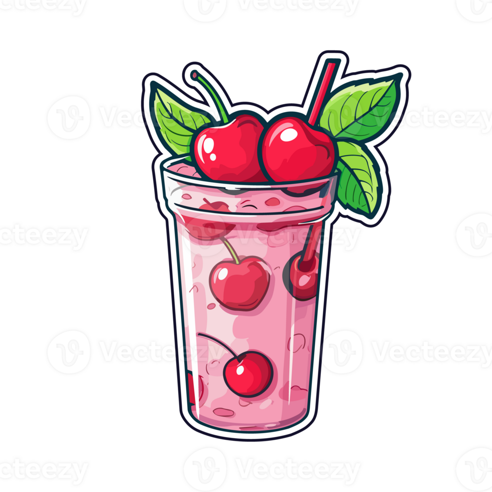 cherry limeade  sticker cool colors kawaii clip art illustration. Transparent background. Generative Ai png