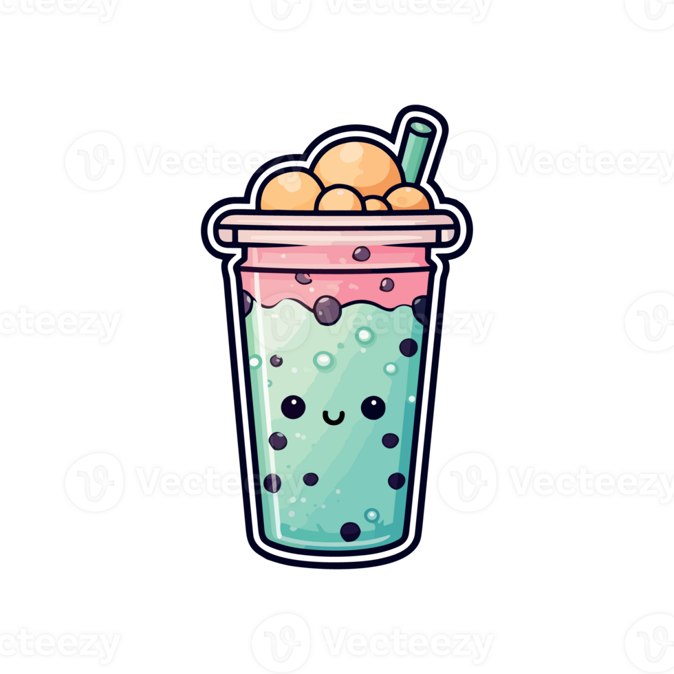 boba drink  sticker cool colors kawaii clip art illustration. Transparent background. Generative Ai png