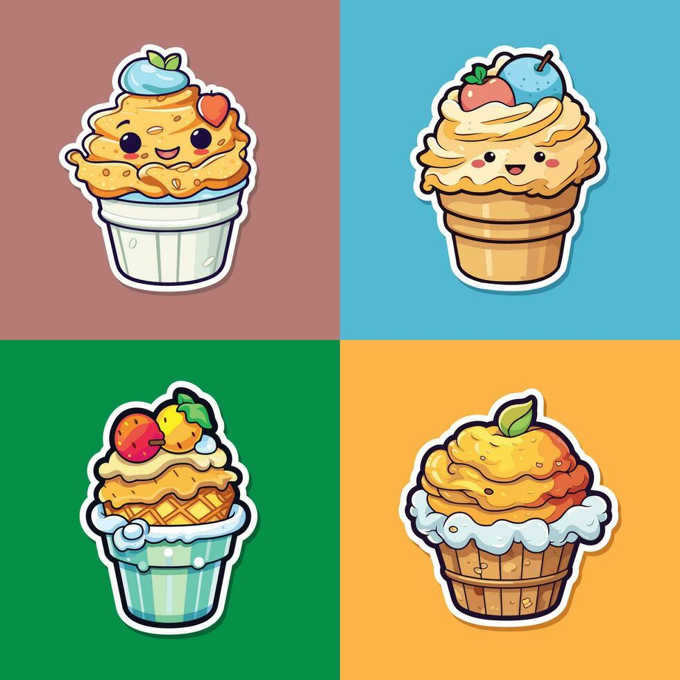apple pie ice cream sticker cool colors kawaii clip art illustration collection vector