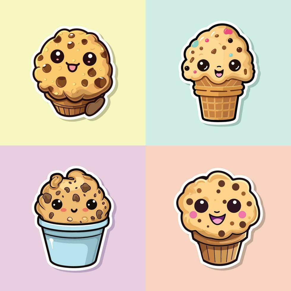 chocolate chip cookie dough ice cream sticker cool colors clip art illustration collection vector
