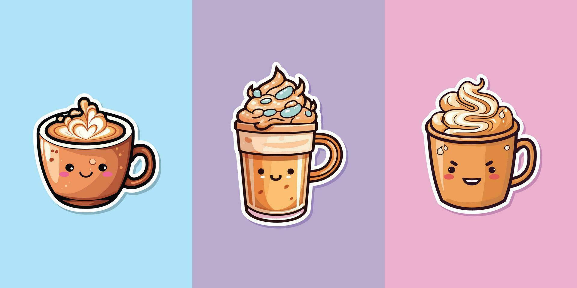 café pegatina frio colores kawaii acortar Arte ilustración colección vector