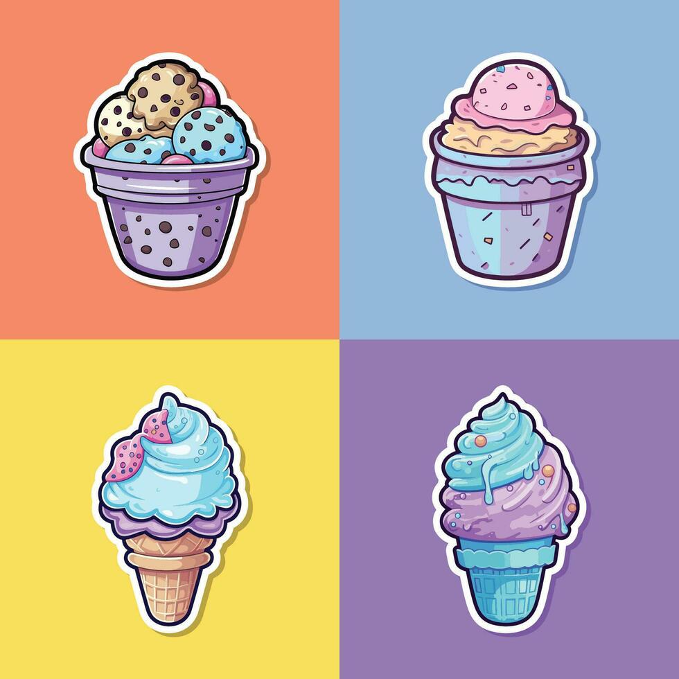 cookies and cream ice cream sticker cool colors kawaii clip art illustration collection vector