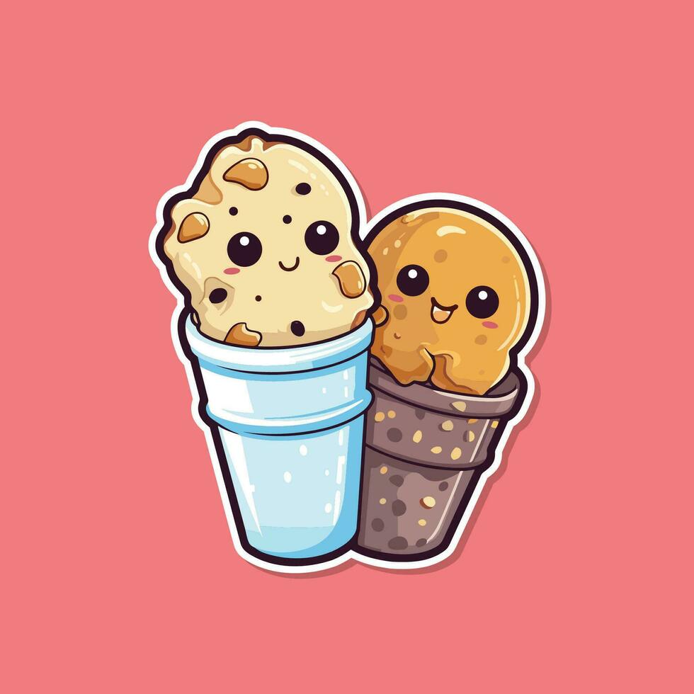 cookies and peanut butter ice cream sticker cool colors kawaii clip art illustration vector