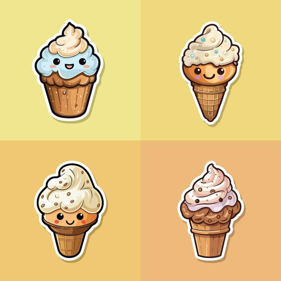 avellana helado pegatina frio colores kawaii acortar Arte ilustración colección vector