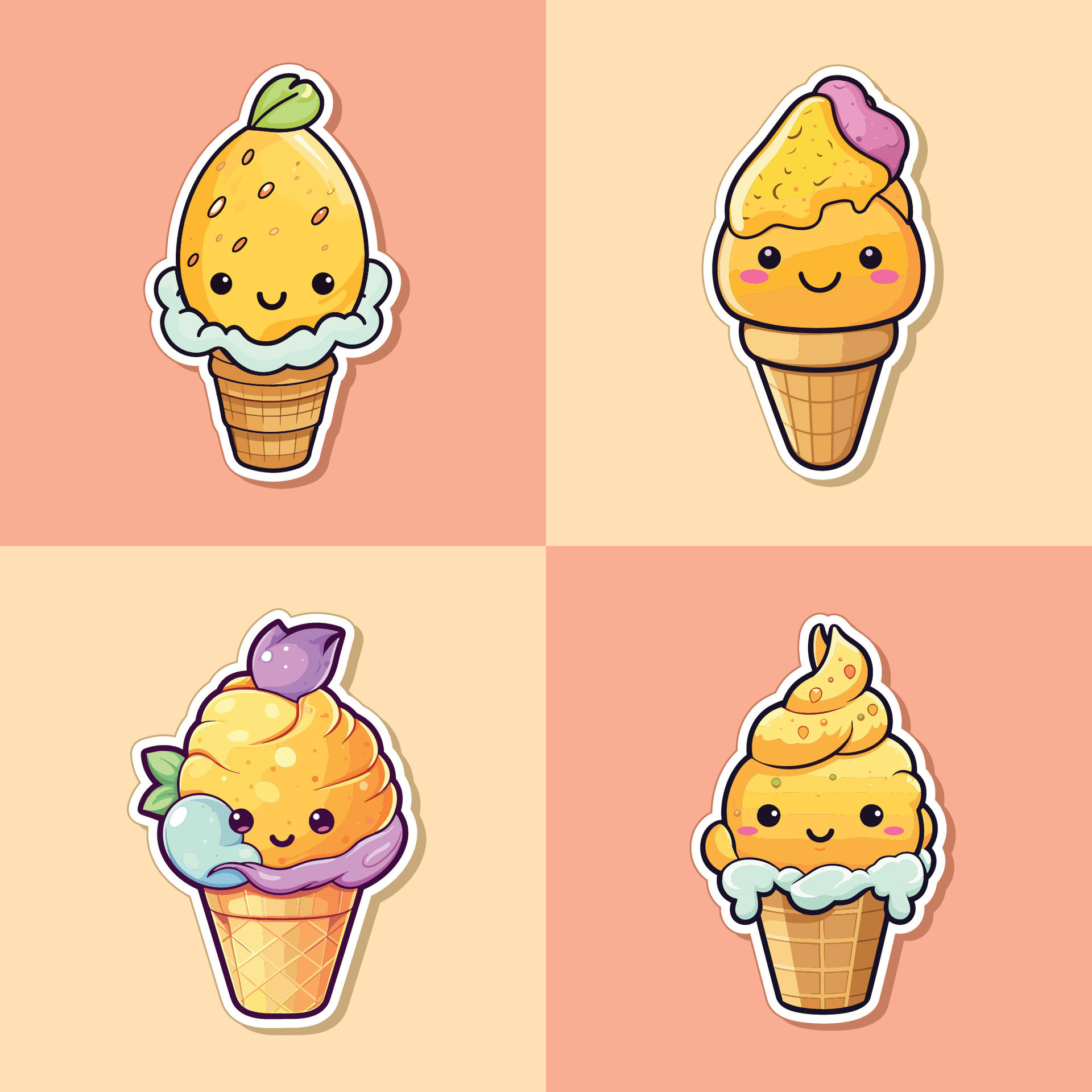 mango ice cream sticker cool colors kawaii clip art illustration