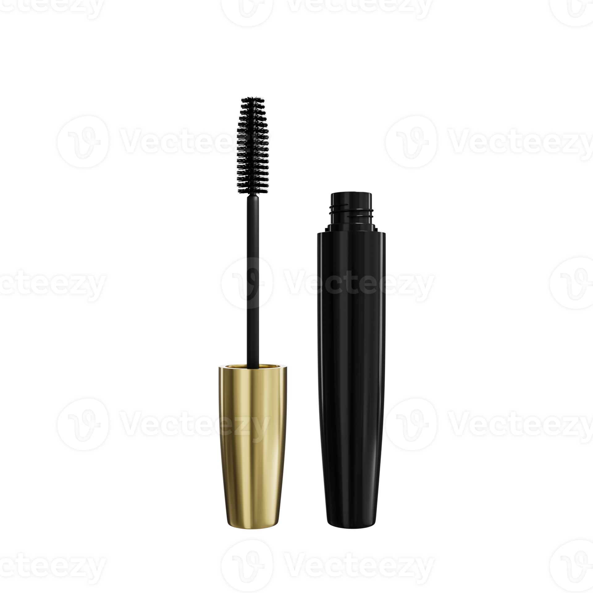 Mascara brush makeup packaging Golden Cap isolated 3d illustration