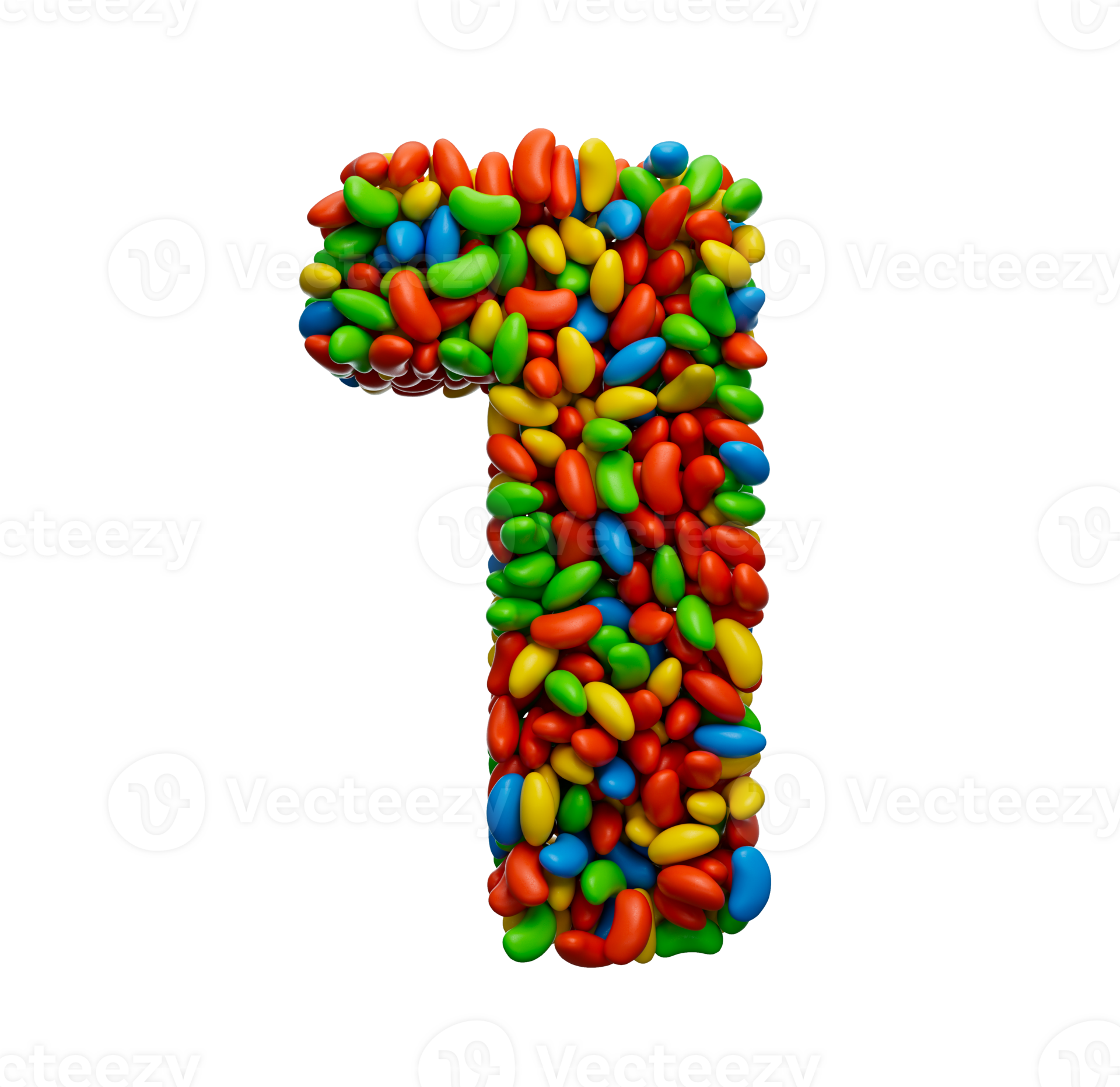 Digit 1 Colorful Jelly Beans Number 1 Rainbow Colourful candies jelly