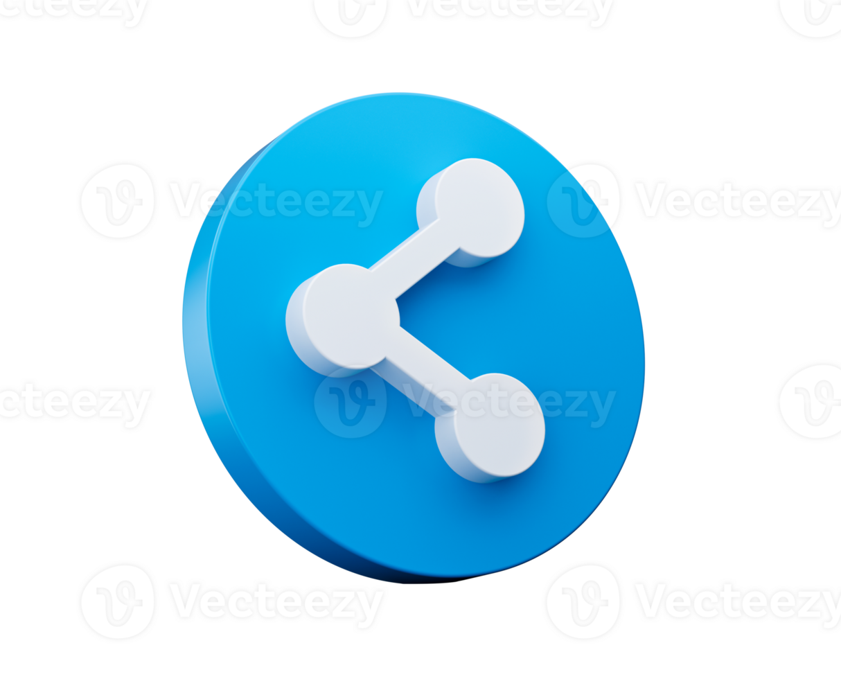 Share icon 3d isometric isolated. Blue Round shape Web Design Graphic. Notification Icon 3d illustration png