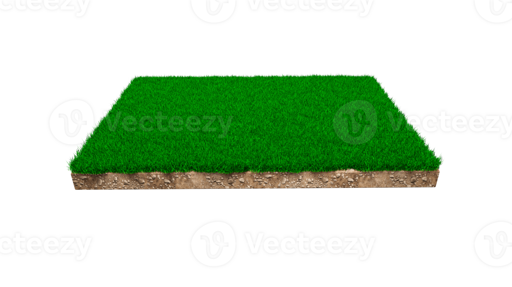 Square soil land geology cross section with green grass, earth mud cut away isolated 3D Illustration png
