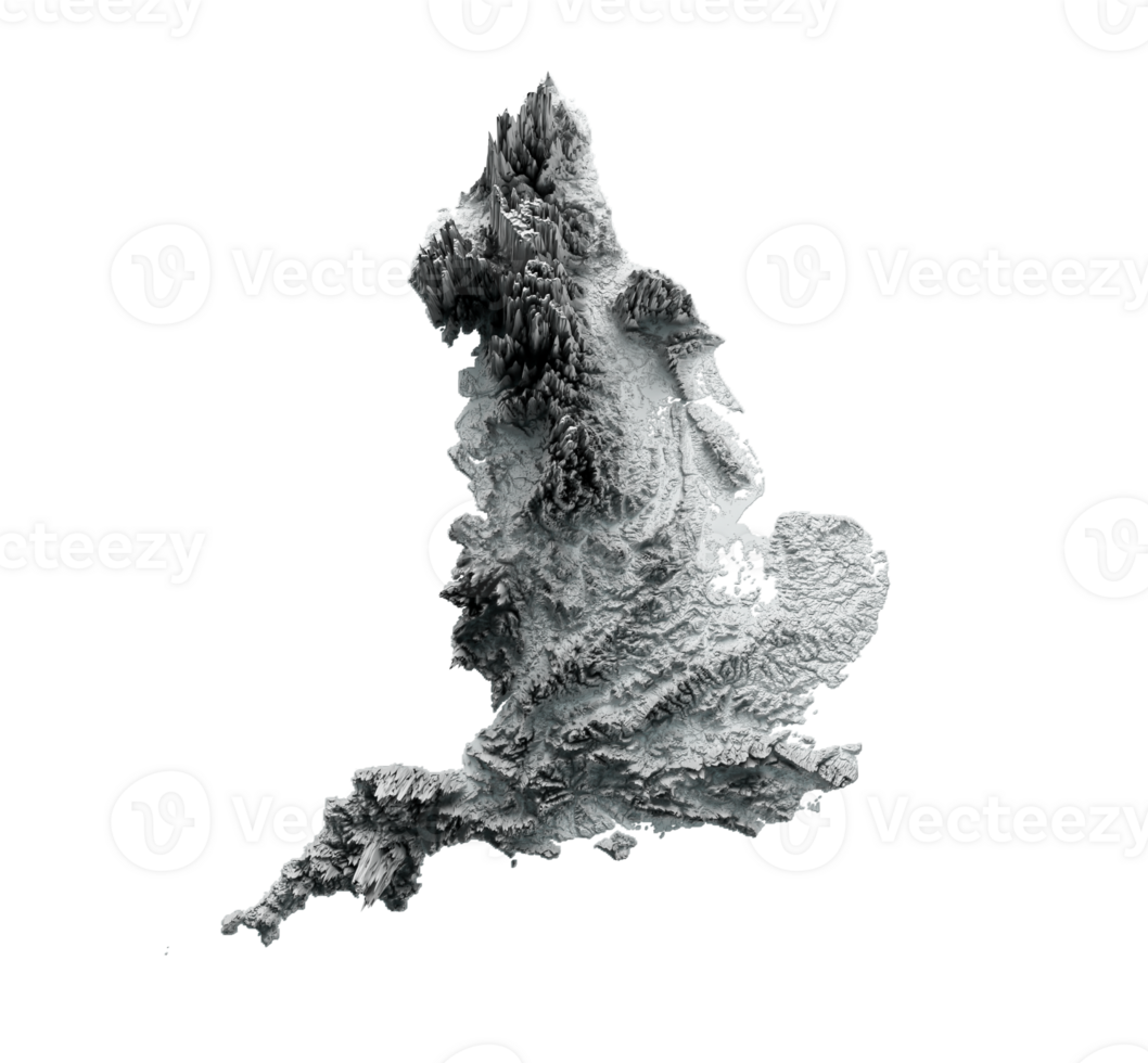mapa en relieve del reino unido. territorio circundante atenuado ilustración 3d png