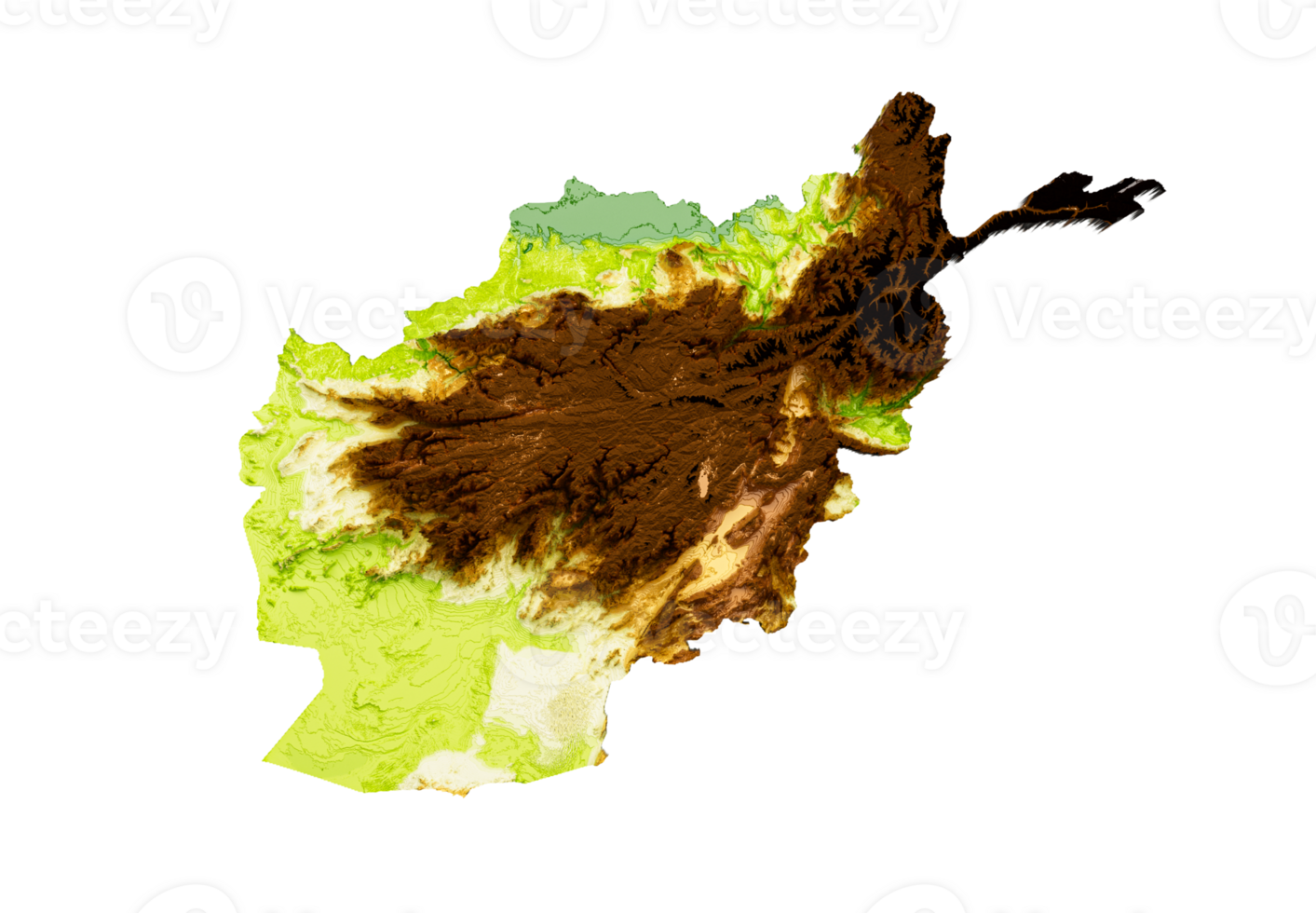 Afghanistan Map Shaded relief Color Height map 3d illustration png
