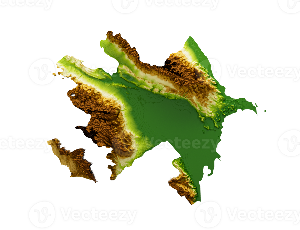 Azerbaijan Map Shaded relief Color Height map 3d illustration png
