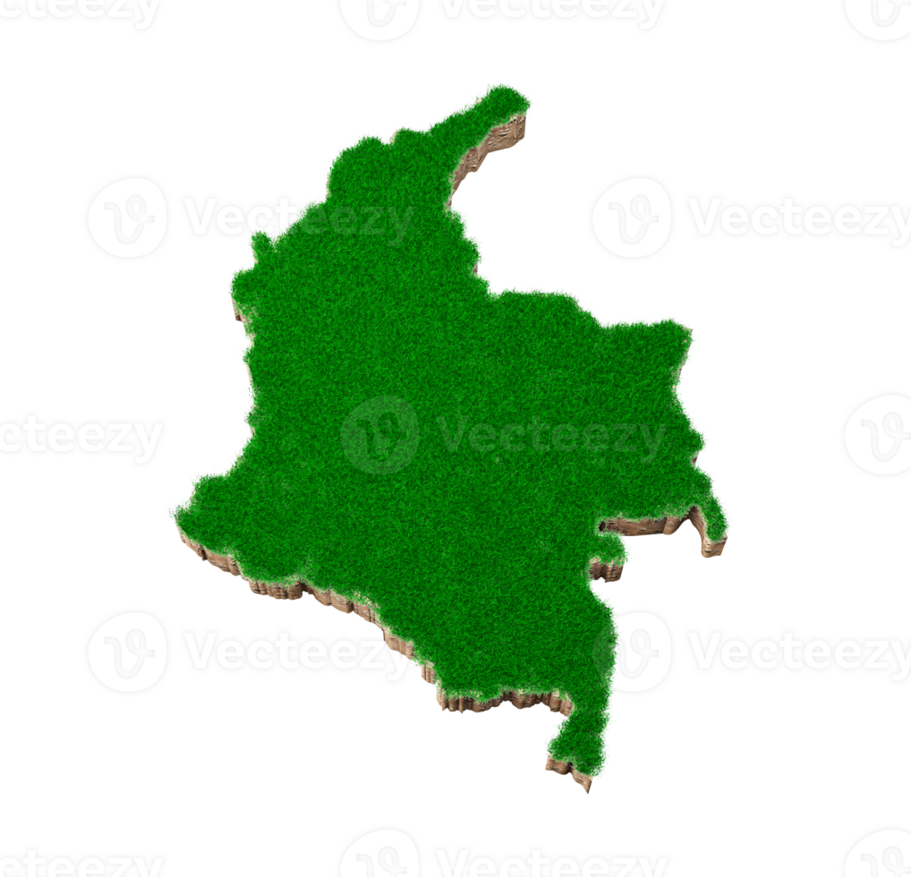 Colombia map soil land geology cross section with green grass 3d illustration png
