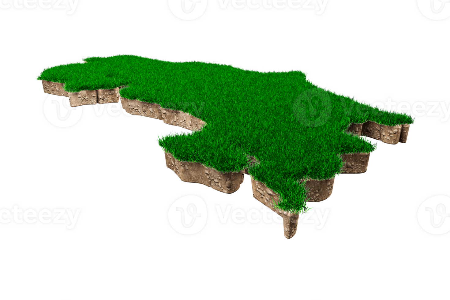 costa rica mapa suelo tierra geología sección transversal con hierba verde y roca suelo textura 3d ilustración png