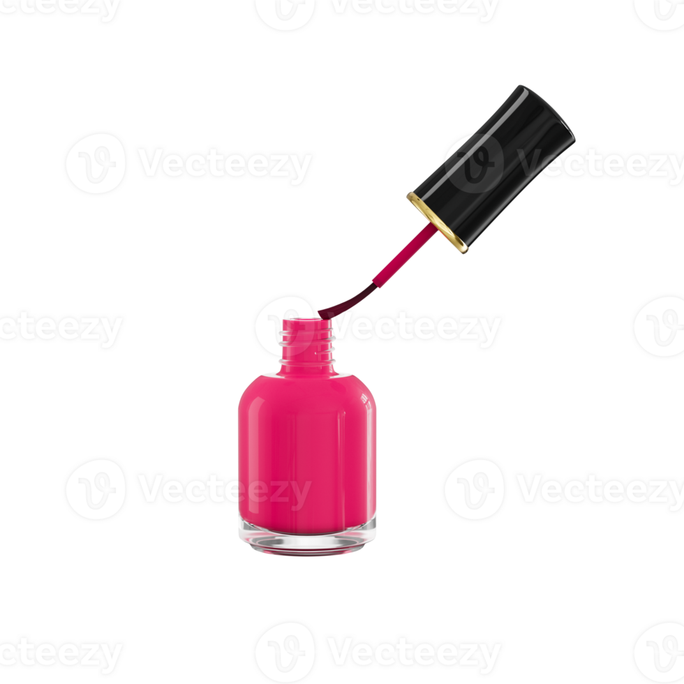 Nail polish bottle and brush cap in the air 3d illustration png