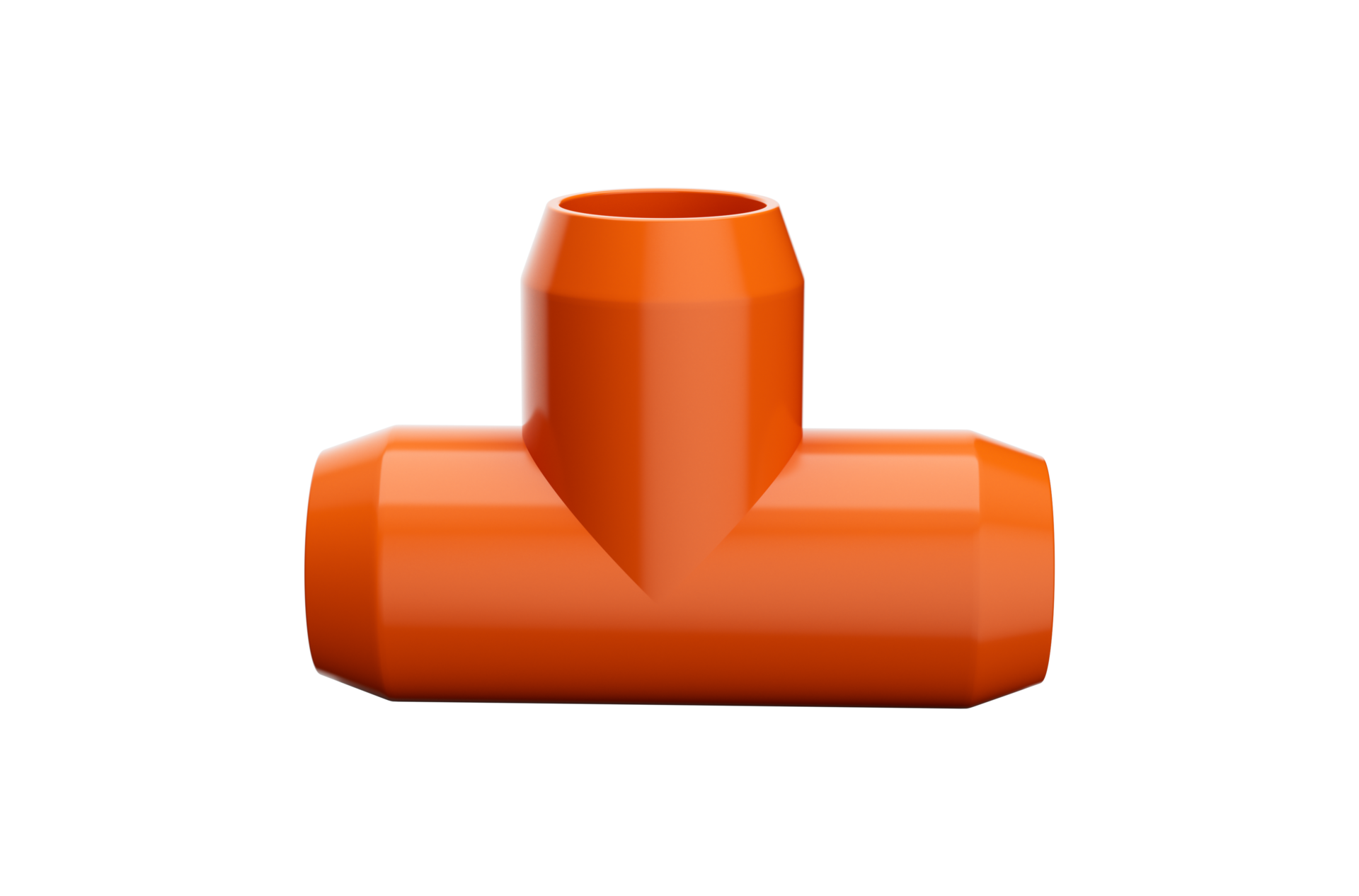 PVC Orange Pipe Fitting, PVC Three way pipe joint 3d illustration