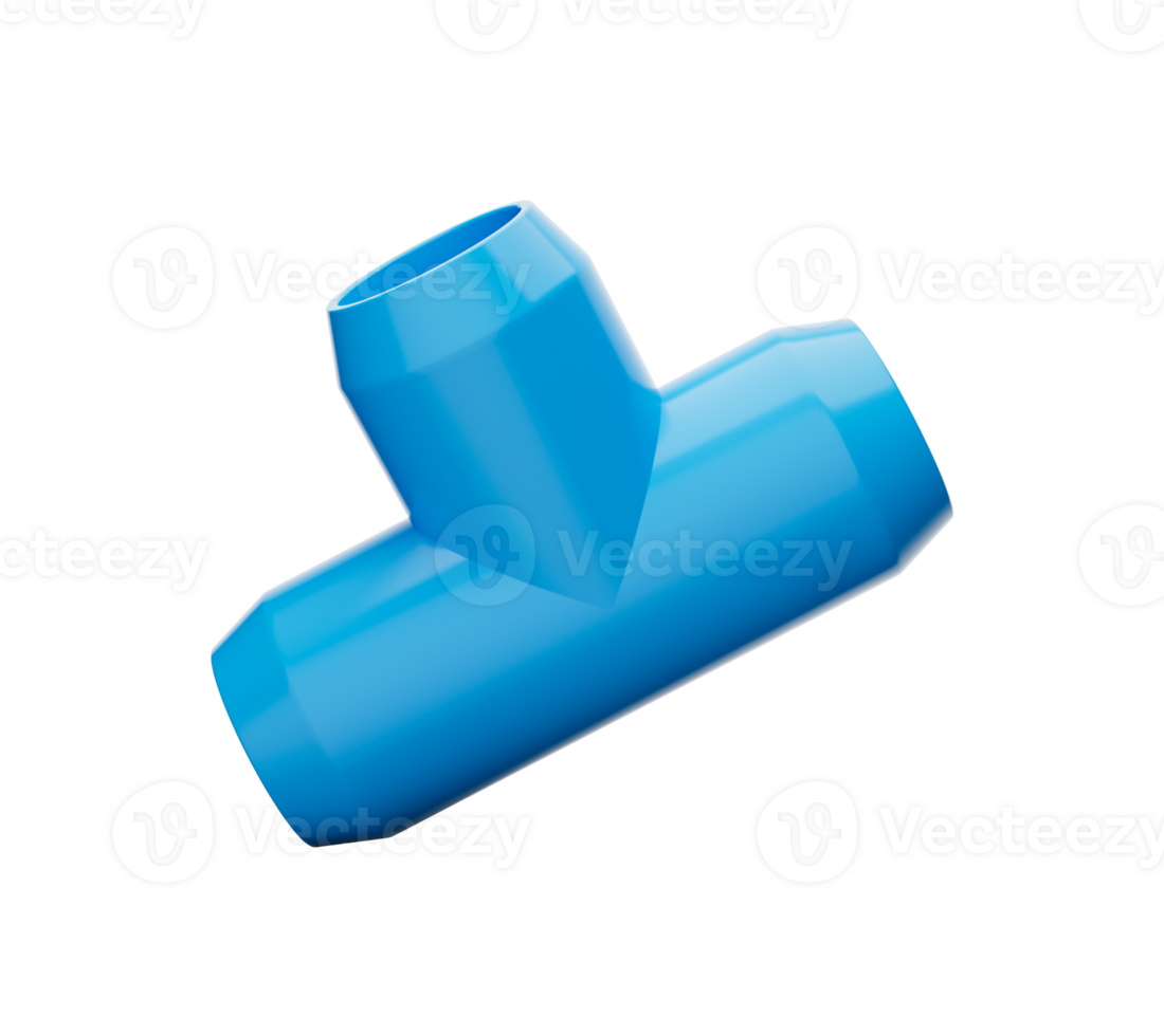 Blue PVC pipe set threeway plastic pipe PVC pipe joints isolated 3d