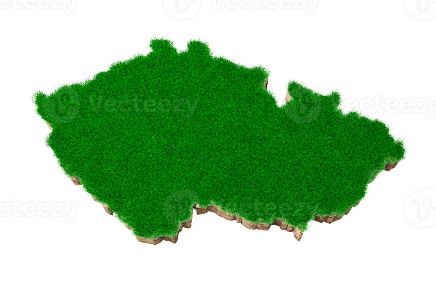 Czechia Map soil land geology cross section with green grass and Rock ground texture Czech Republic 3d illustration png