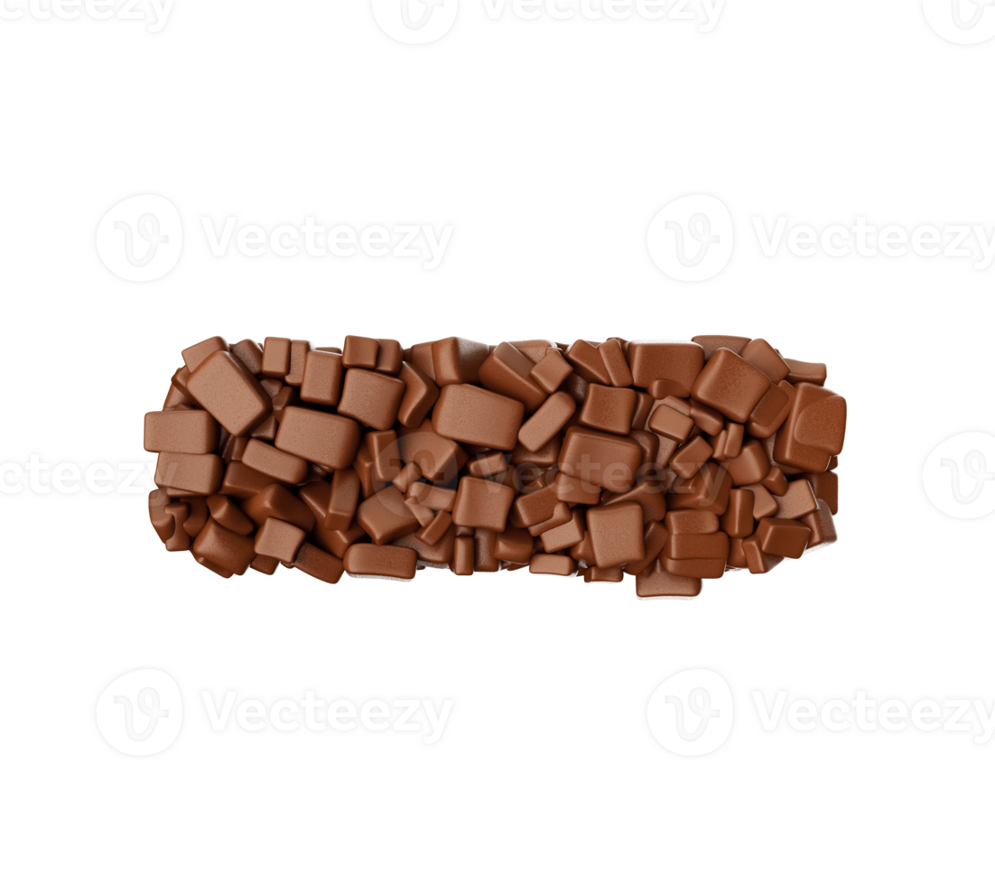 Hyphen sign Dash sign made of chocolate Chunks Chocolate Pieces Alphabet Letter 3d illustration png