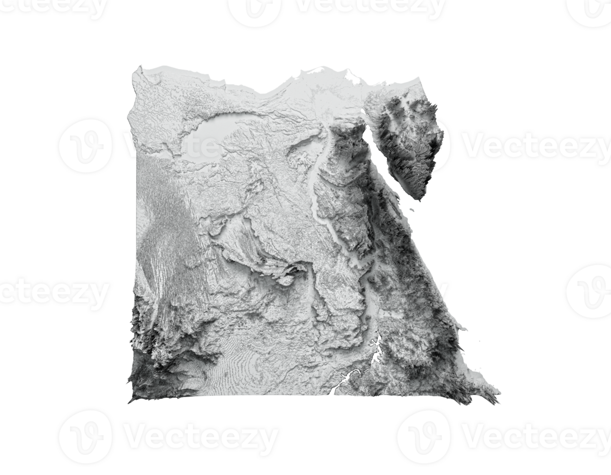 mapa do egito mapa de relevo sombreado ilustração 3d png