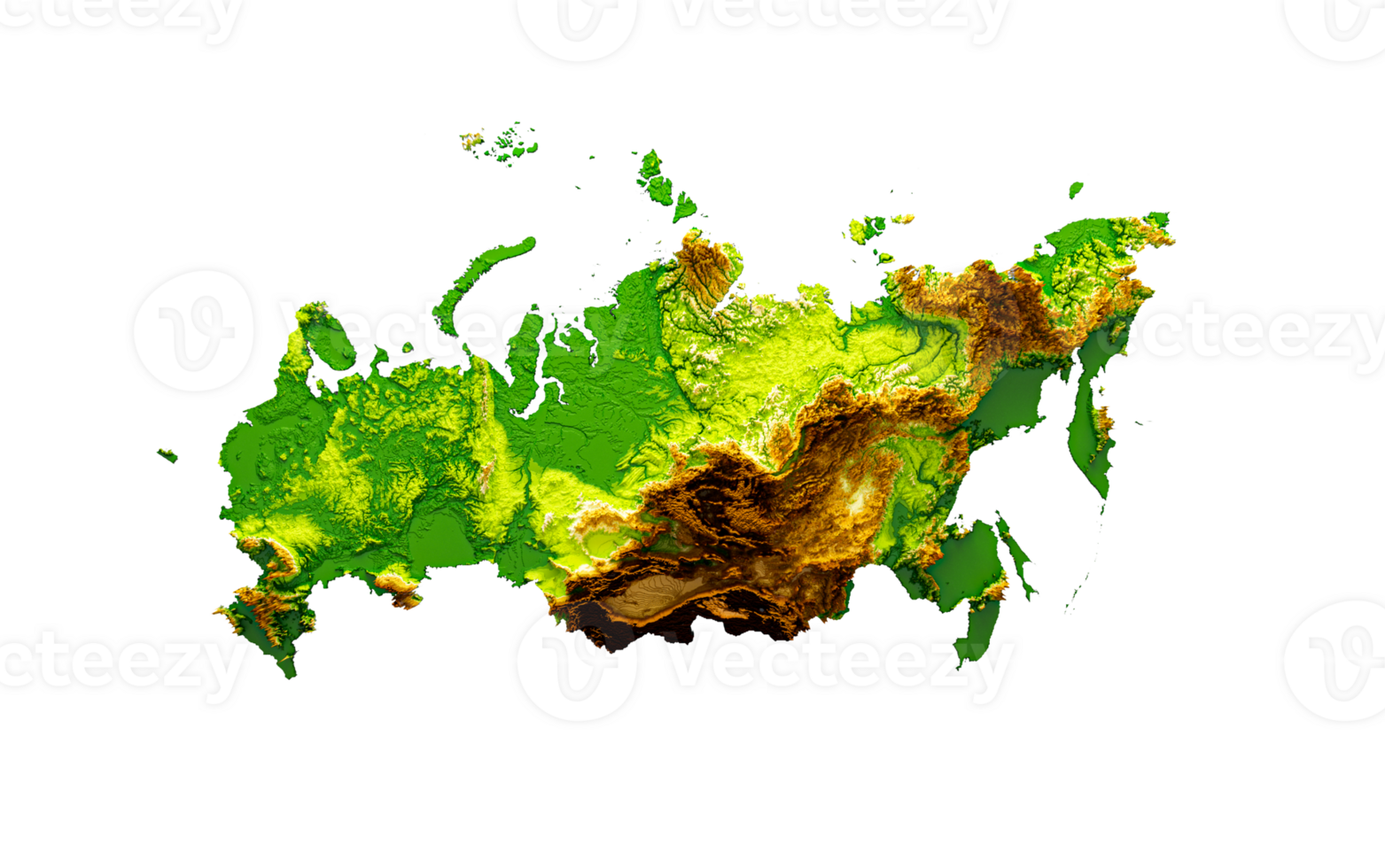 Russia Map Shaded relief Color Height map 3d illustration png