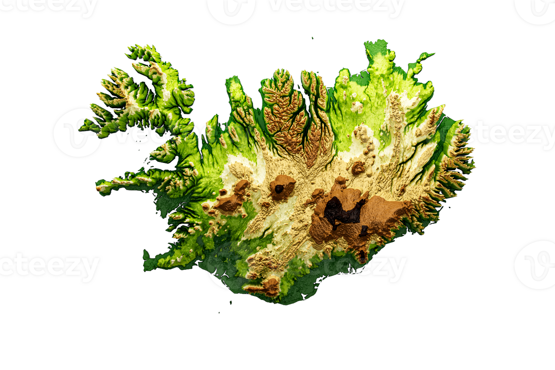 Iceland Map Shaded relief Color Height map 3d illustration 27243627 PNG