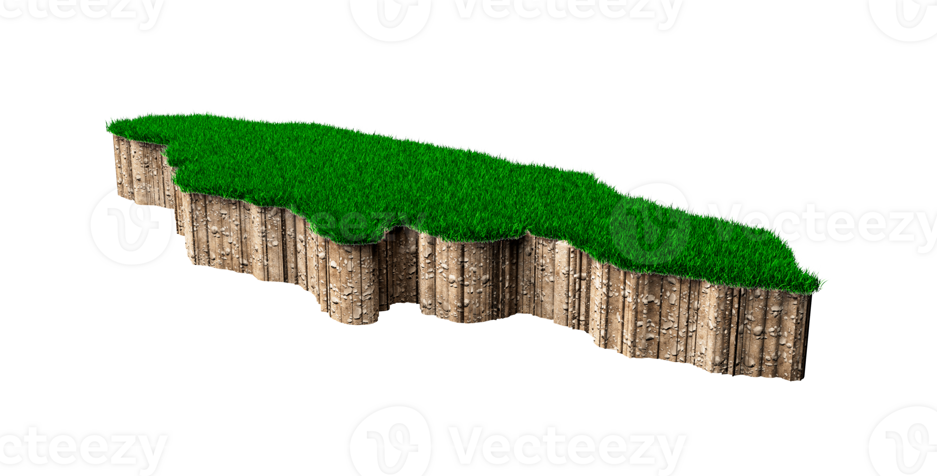 Jamaica Map soil land geology cross section with green grass and Rock ground texture 3d illustration png