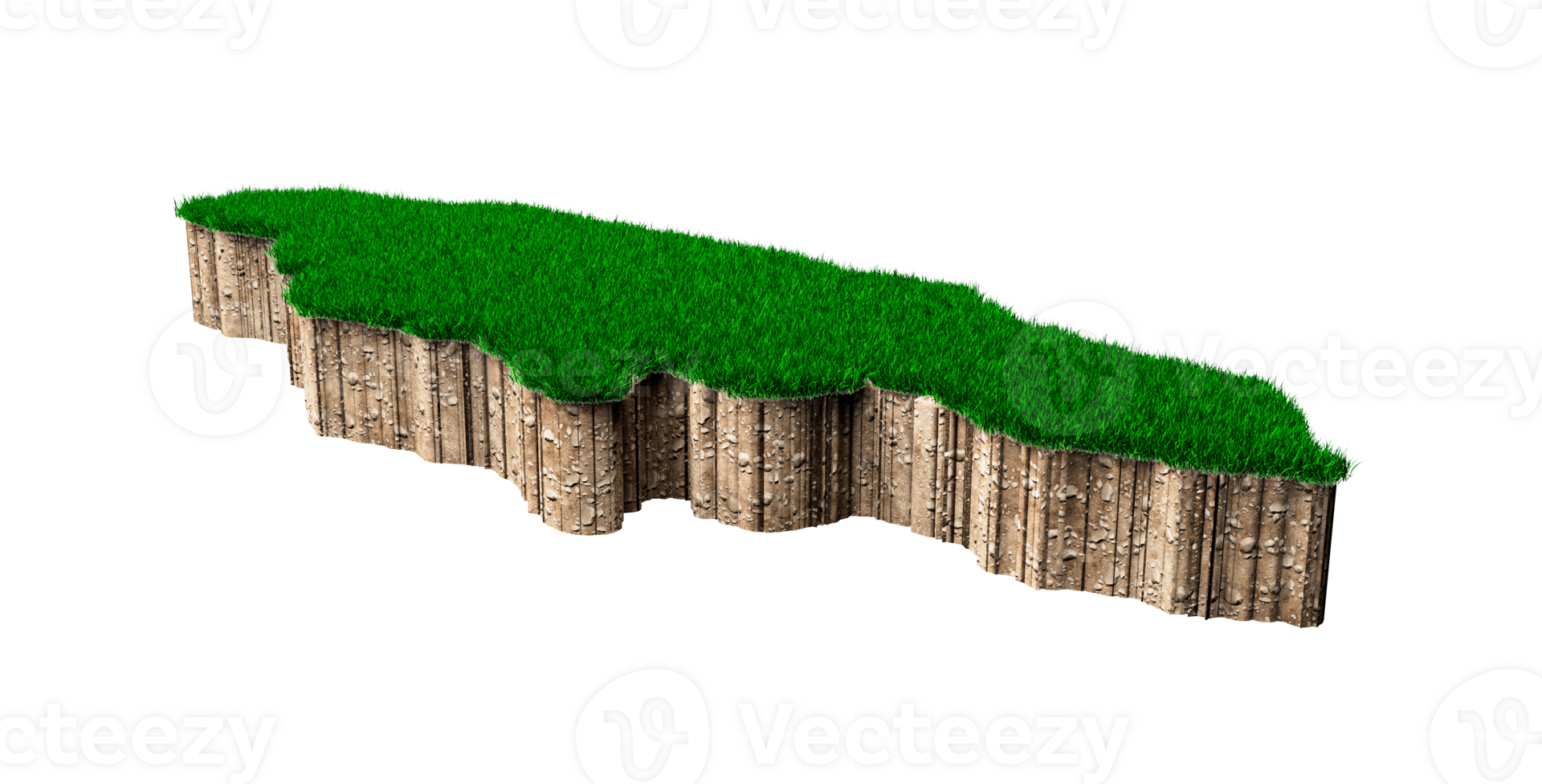 carte de la jamaïque coupe transversale de la géologie des sols avec de l'herbe verte et de la texture du sol rocheux illustration 3d png