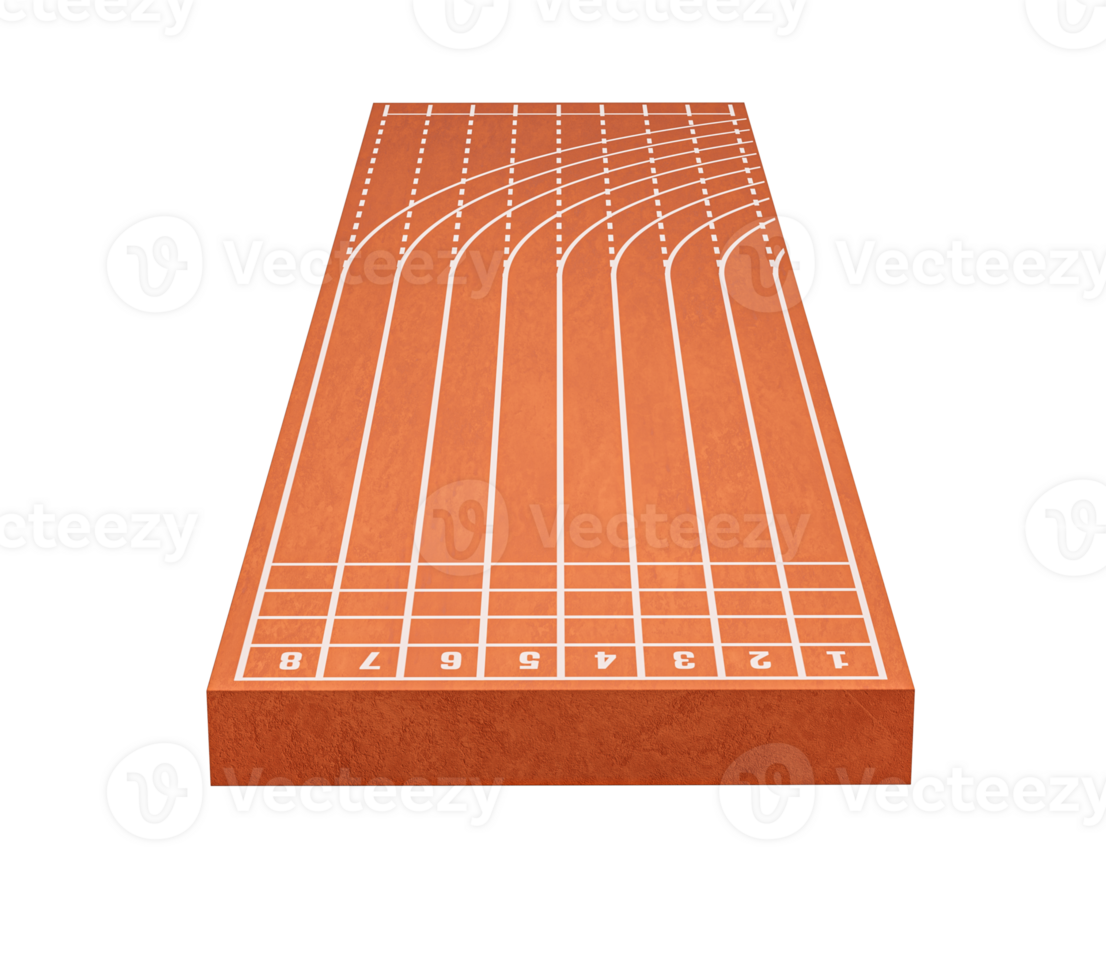 piste de course sur stade avec voie et numéros coupe transversale 3d avec piste de course, illustration 3d découpée avec piste de sport vide isolée png