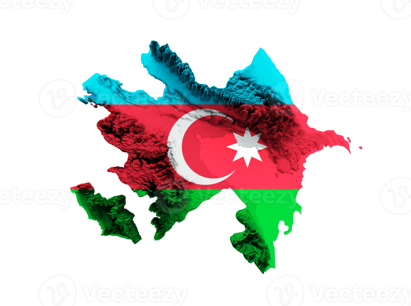 Azerbaijan Map Shaded relief Color Height map 3d illustration png