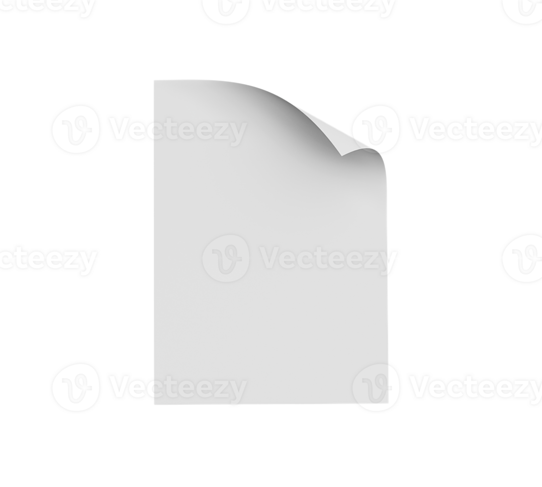 Bent empty paper sheet. empty paper Mockup A4 format paper with shadows 3d Illustration png