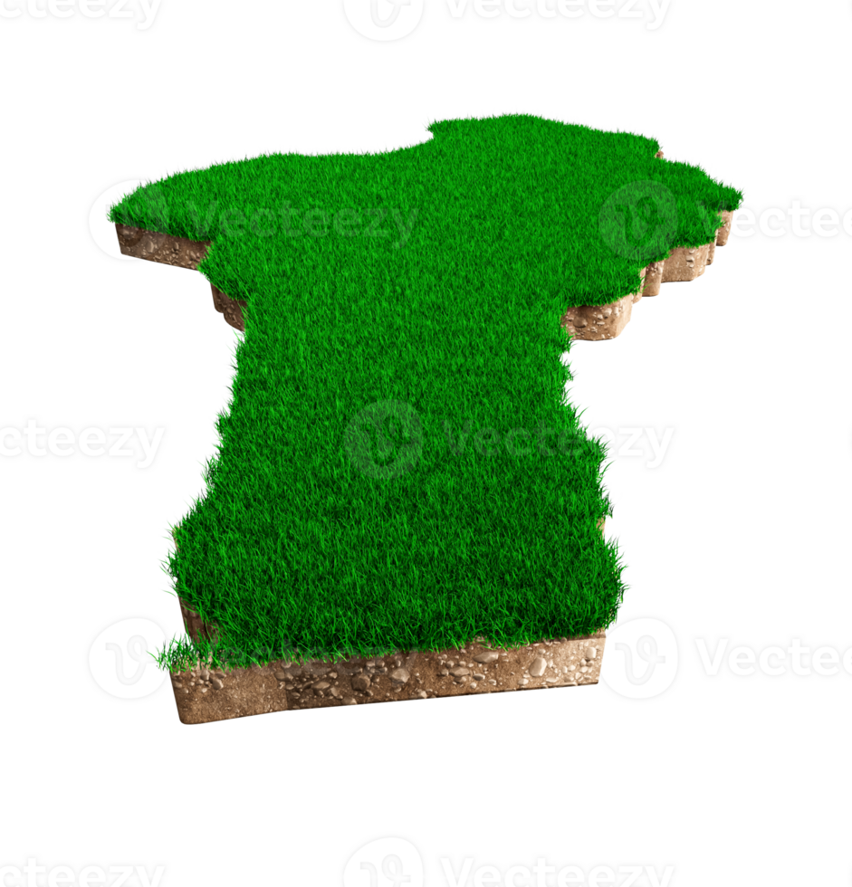 Benin Map soil land geology cross section with green grass and Rock ground texture 3d illustration png