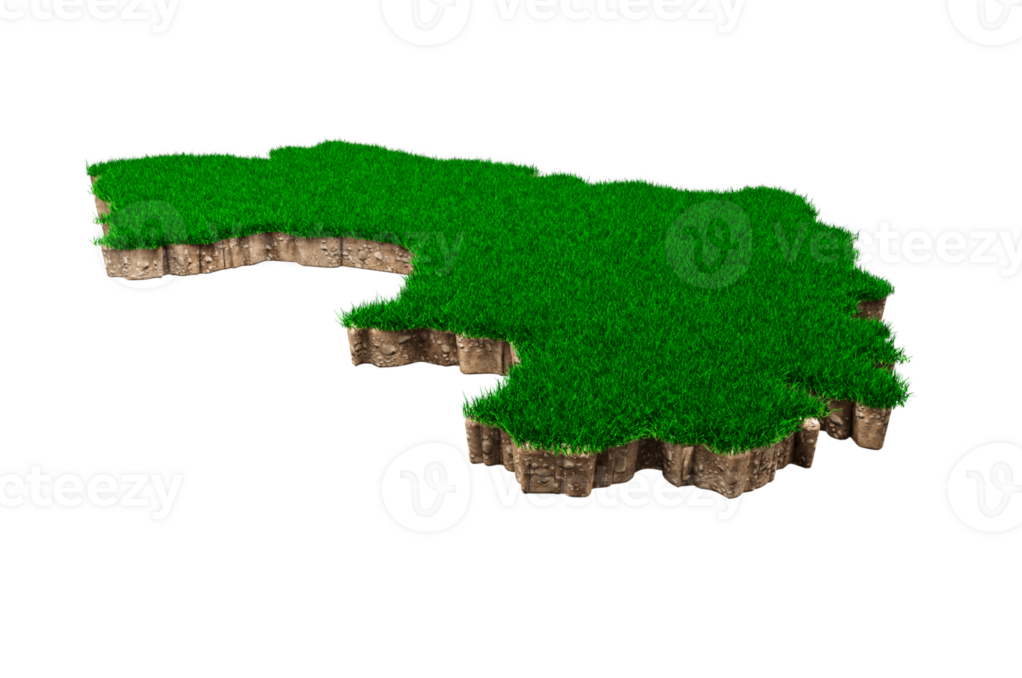 Guinea Map soil land geology cross section with green grass and Rock ground texture 3d illustration png