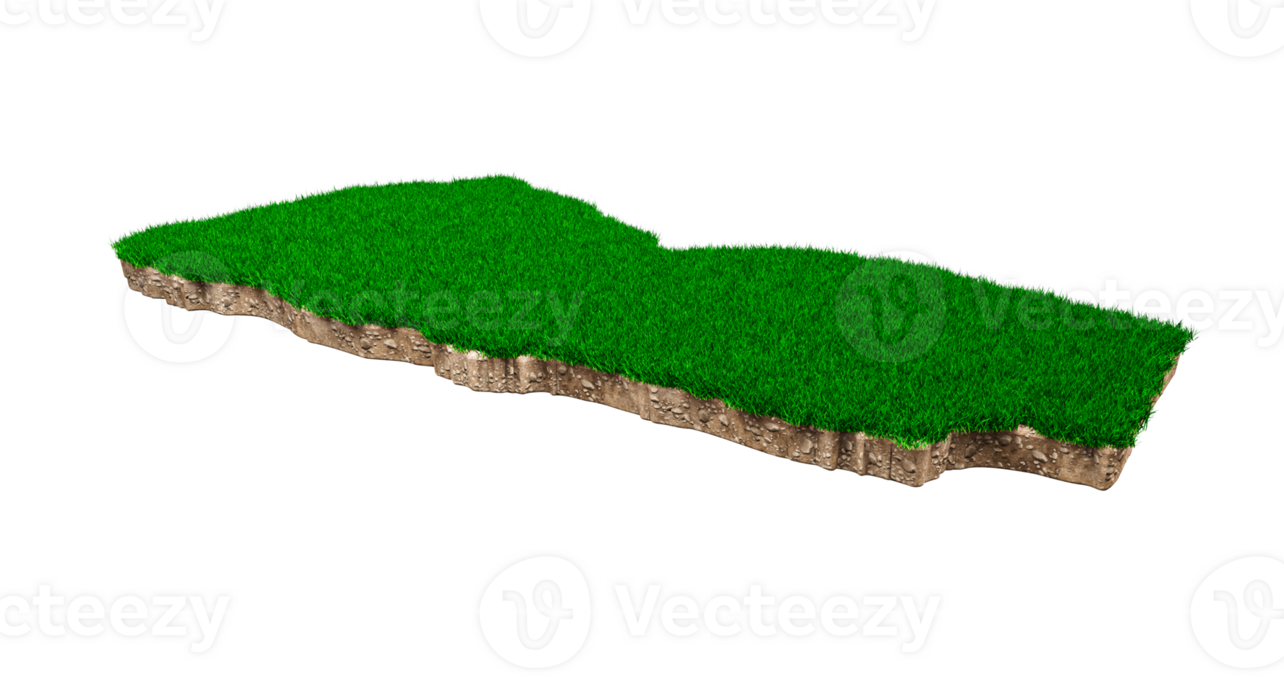 Yemen Map soil land geology cross section with green grass and Rock ground texture 3d illustration png