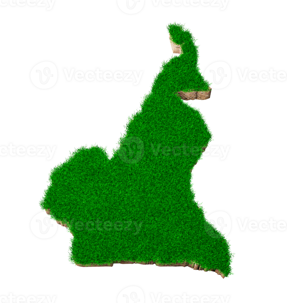 Cameroon map soil land geology cross section with green grass 3d illustration png