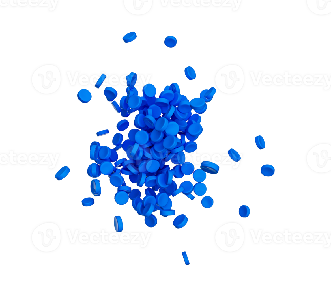 Blue granules of polypropylene, polyamide. Plastic and polymer industry. Microplastic 3d illustration png