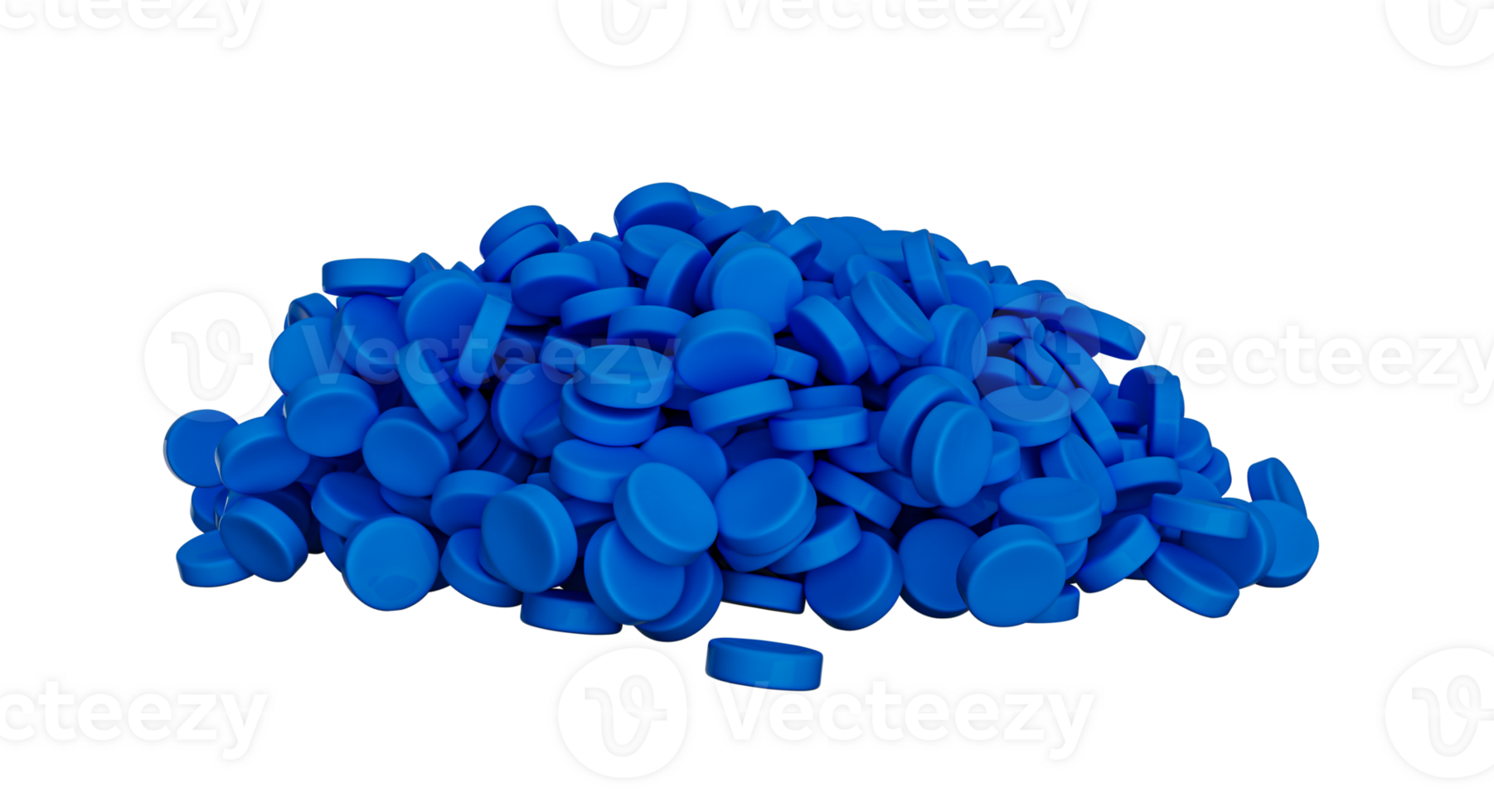 Blue polymer resin plastic granules close up for molding 3d illustration png