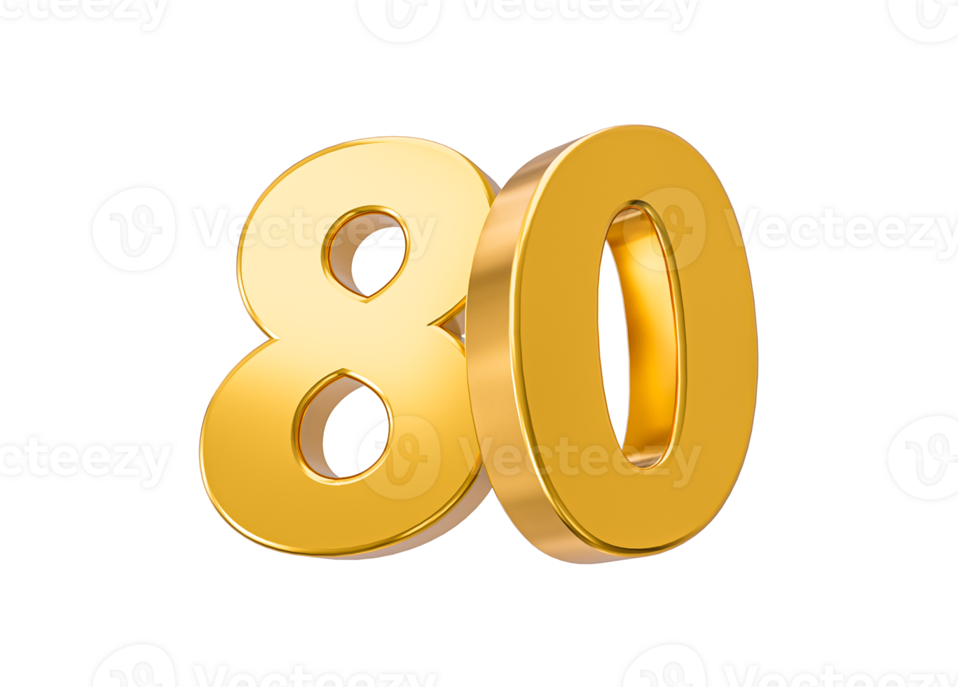 80 percent off on sale. Gold percent 80th Anniversary celebration 3D Golden numbers 3d Illustration png