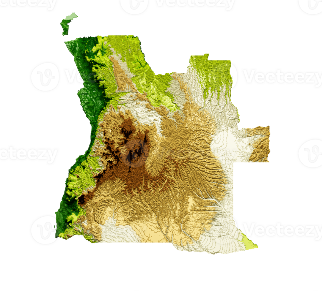 Angola Map Shaded relief Color Height map 3d illustration png