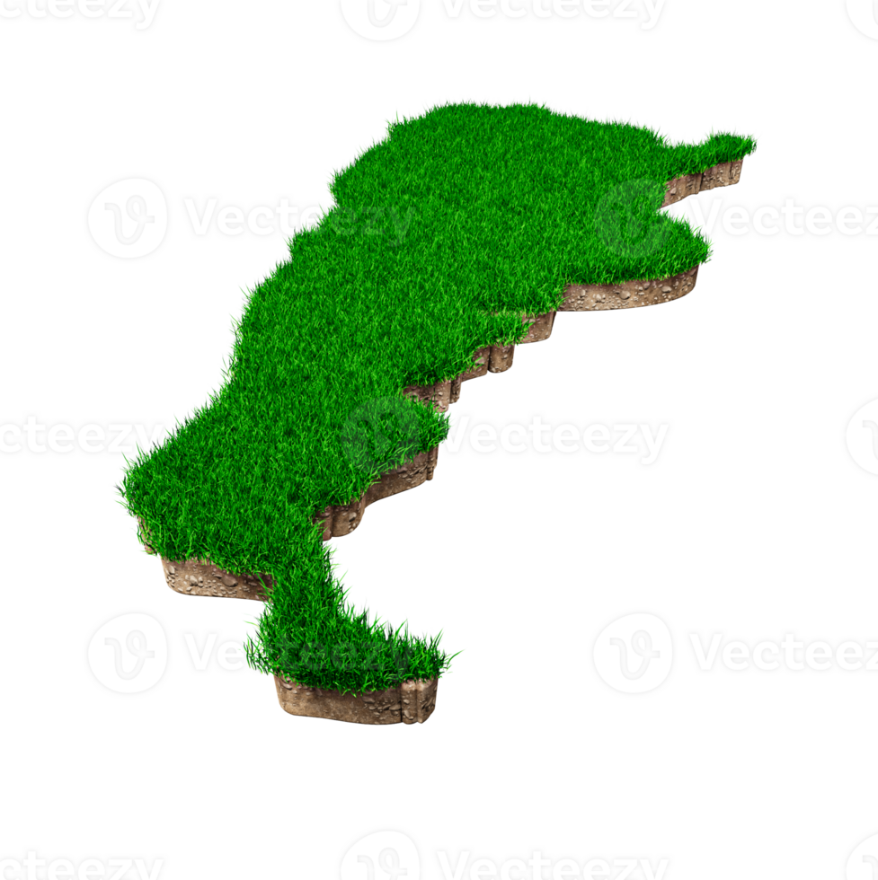 Argentina map soil land geology cross section with green grass 3d illustration png