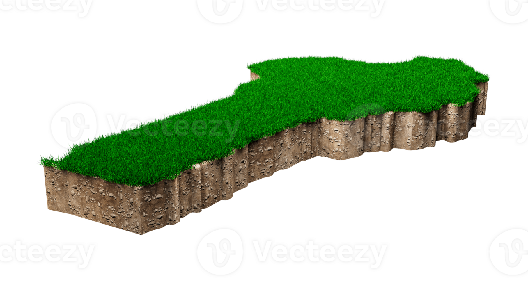 Benin Map soil land geology cross section with green grass and Rock ground texture 3d illustration png