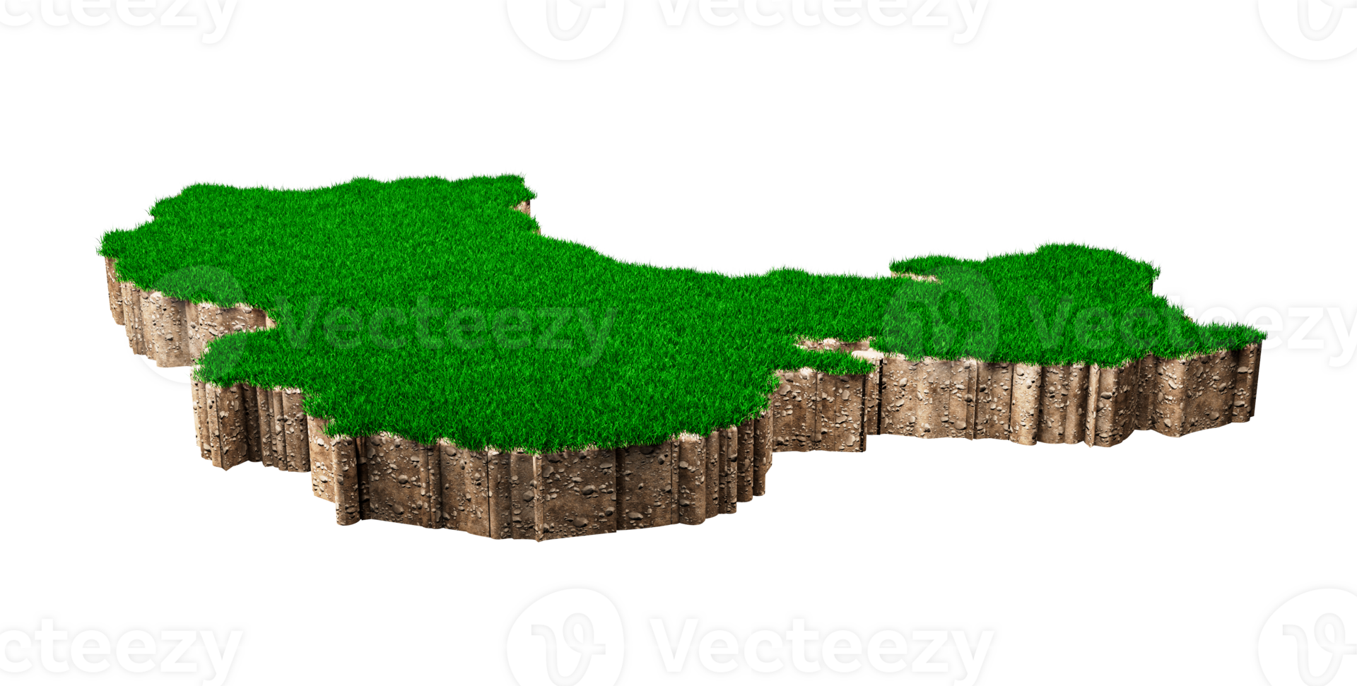 China Map soil land geology cross section with green grass and Rock ground texture 3d illustration png