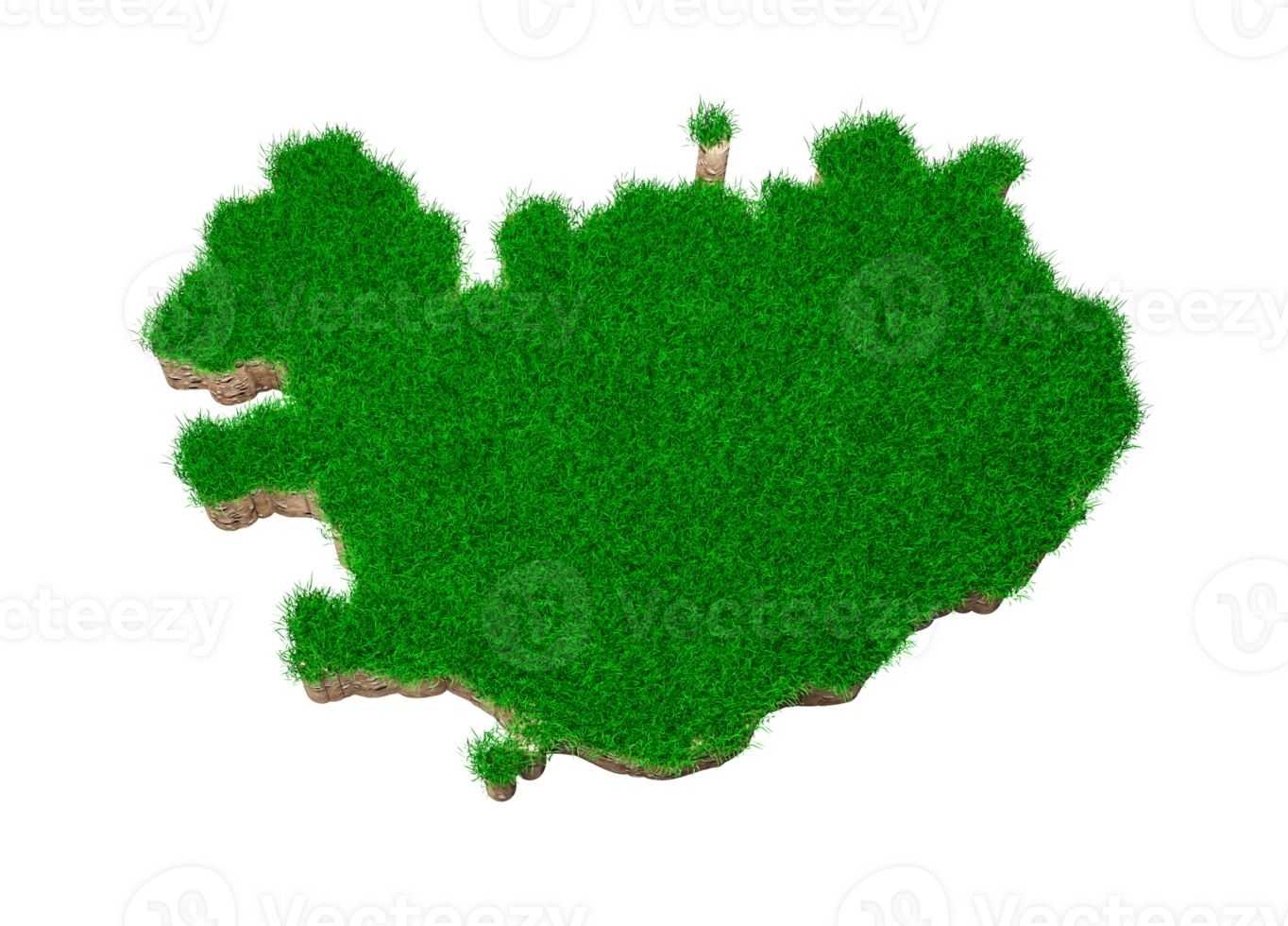 island karte boden land geologie querschnitt mit grünem gras draufsicht 3d illustration png