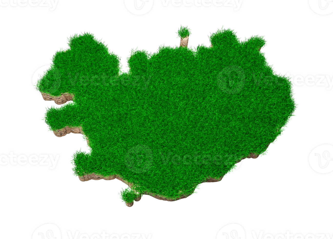 Iceland map soil land geology cross section with green grass top view 3d illustration png