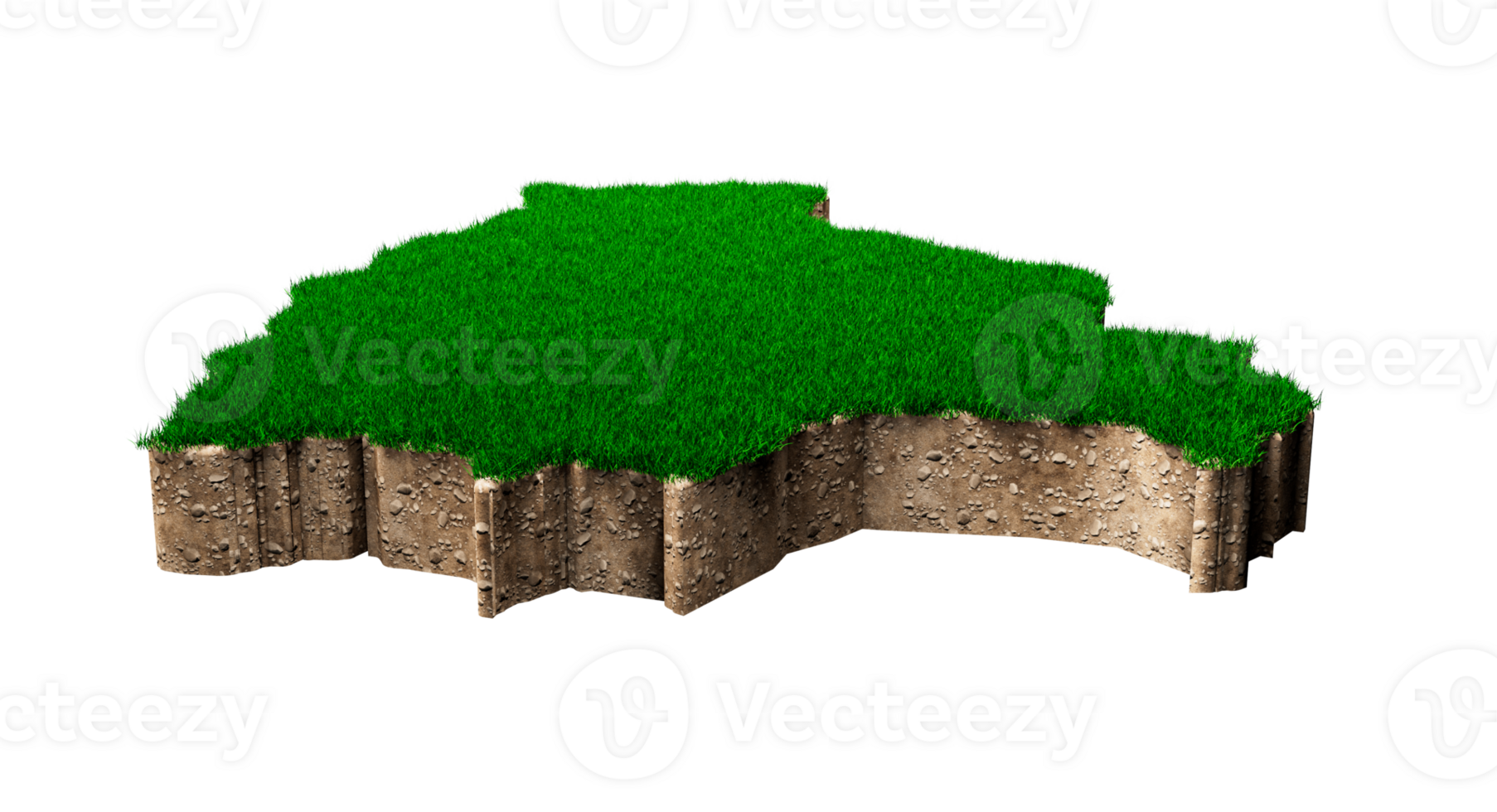 Bolivia Map soil land geology cross section with green grass and Rock ground texture 3d illustration png