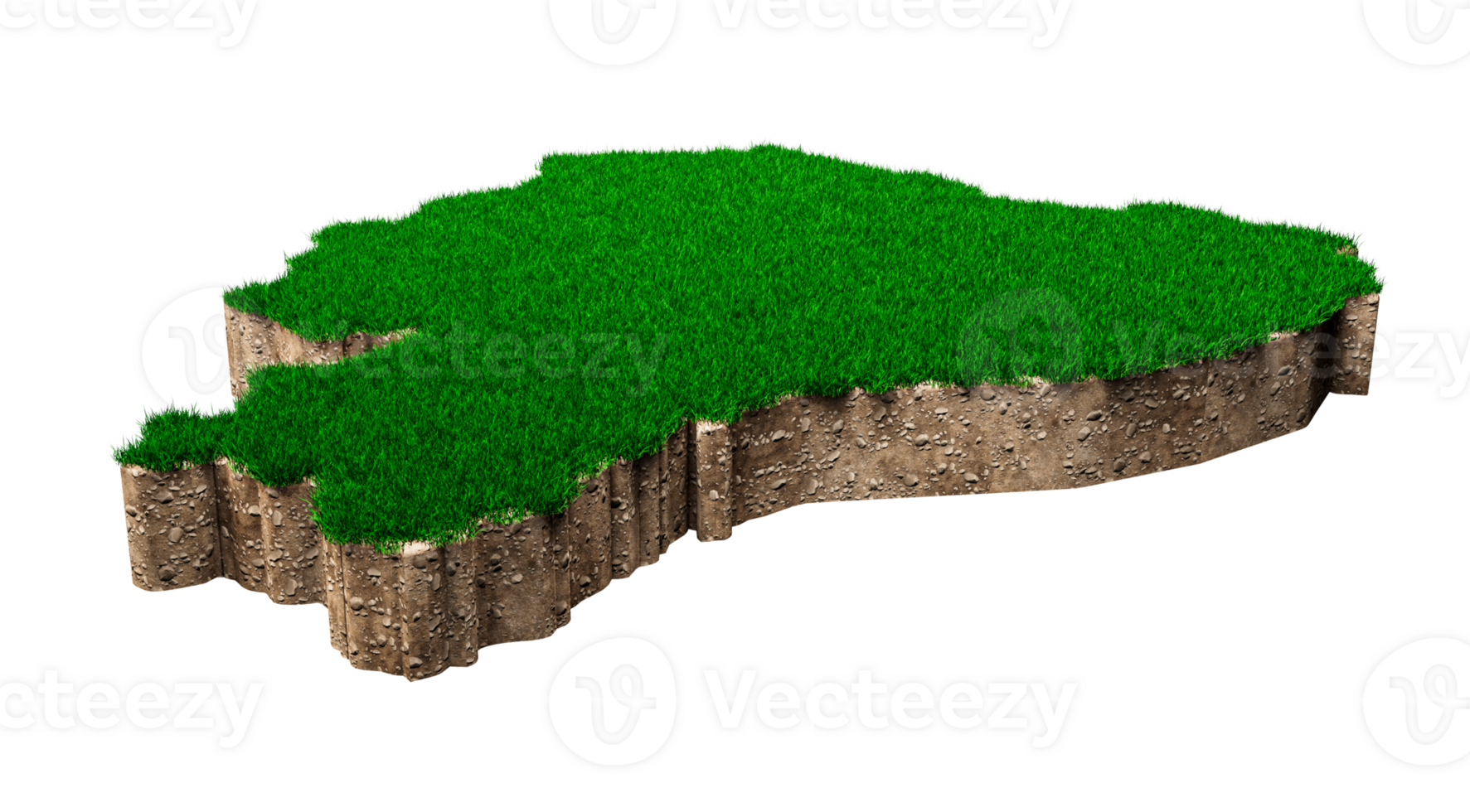 Ecuador Map soil land geology cross section with green grass and Rock ground texture 3d illustration png