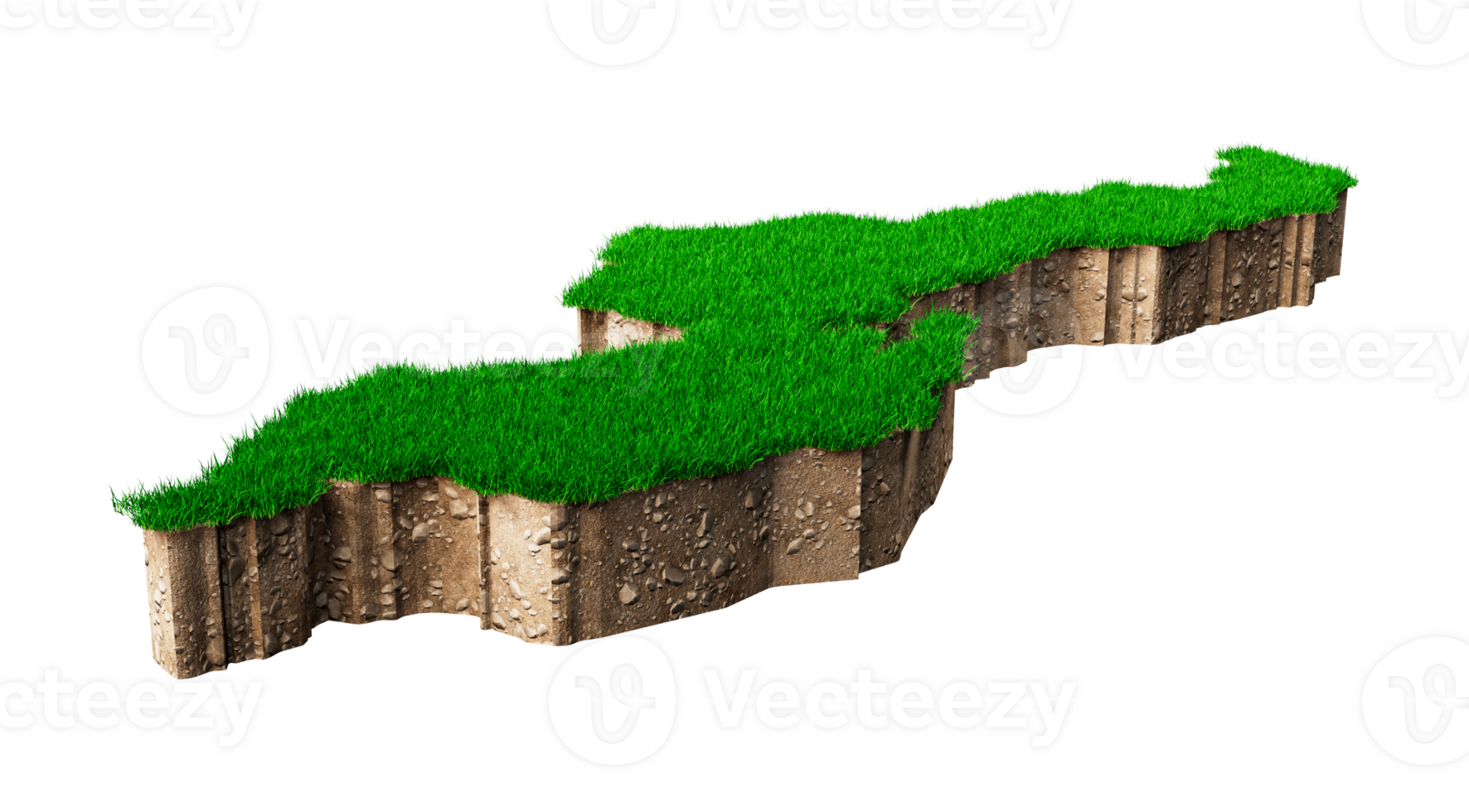 Malawi Map soil land geology cross section with green grass and Rock ground texture 3d illustration png
